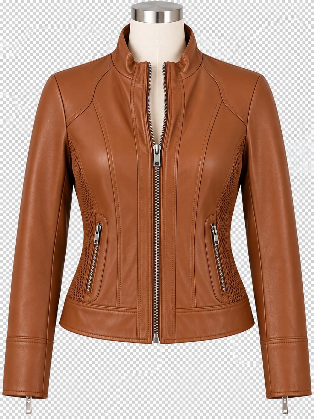 GUESS Women's Cognac Faux Leather Cafe Racer Moto Jacket - Size M -Y2K